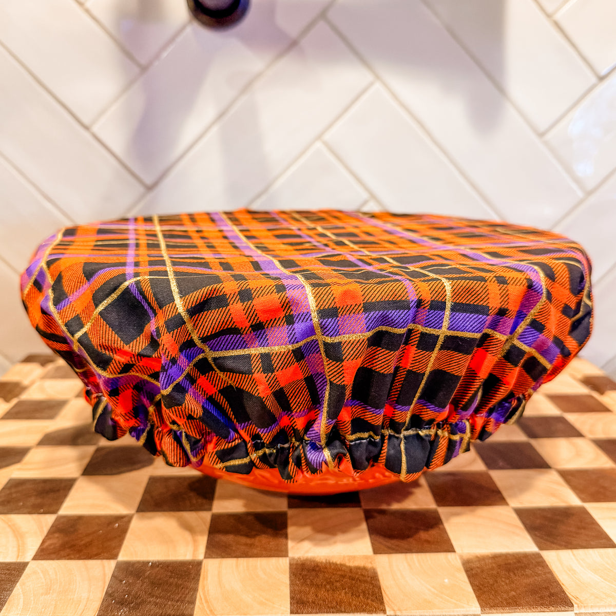 Halloween Plaid XXL Waterproof Bowl Cover